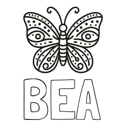 Online izdelana pobarvanka - Pobarvanka imena BEA in preprosta pobarvanka metulja