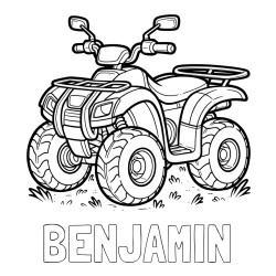 Online izdelana pobarvanka - Pobarvanka imena BENJAMIN in pobarvanka velikega štirikolesnika