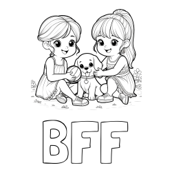 Online izdelana pobarvanka - Pobarvanka imena BFF in pobarvanka prijateljic s kužkom