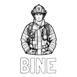 Online izdelana pobarvanka - Pobarvanka imena BINE in pobarvanka gasilca (realistična)