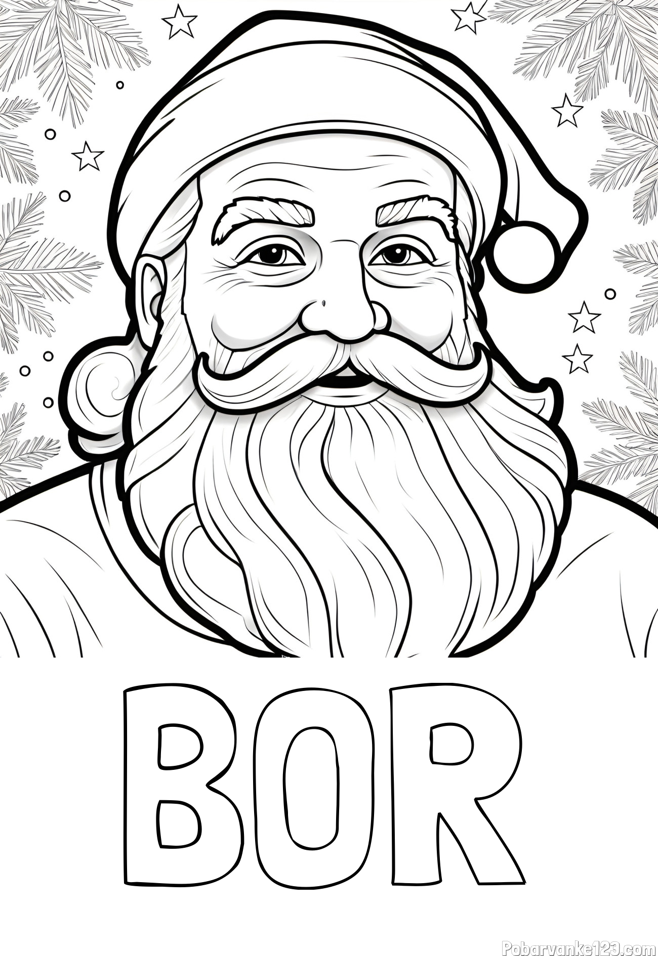 Pobarvanka imena BOR in Čudovita pobarvanka nasmejanega Božička