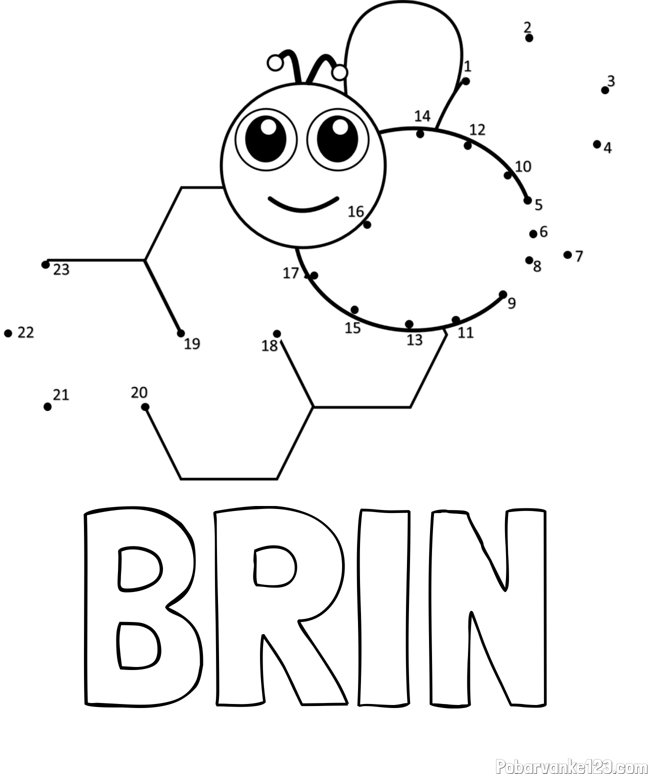 Pobarvanka imena BRIN in pobarvanka čebelice in satja - poveži številke