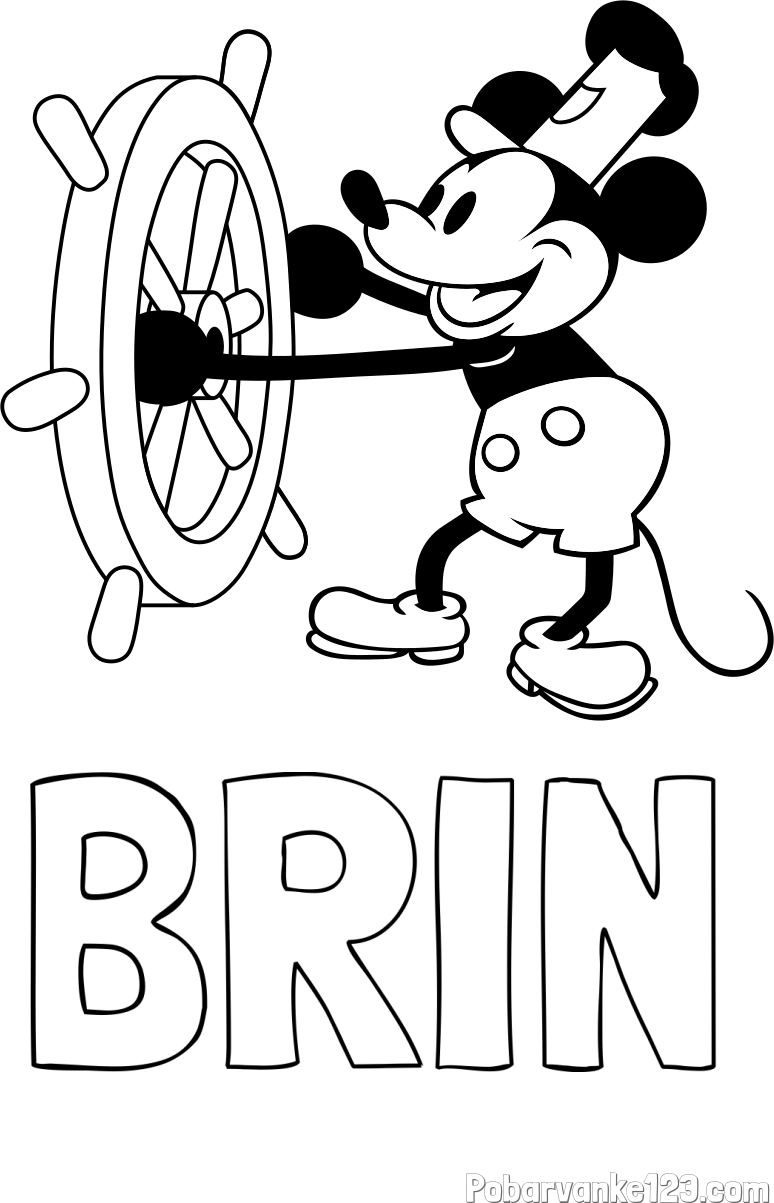 Pobarvanka imena BRIN in pobarvanka Miki Miške (Mickey Mouse)