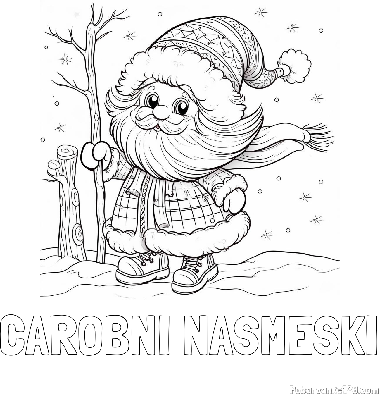 Pobarvanka imena ČAROBNI NASMEŠKI in pobarvanka prikupnega Dedka Mraza