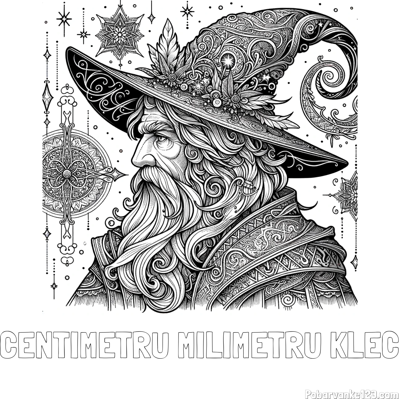 Pobarvanka imena CENTIMETRU MILIMETRU KLEČ in Čudovita pobarvanka čarovnika