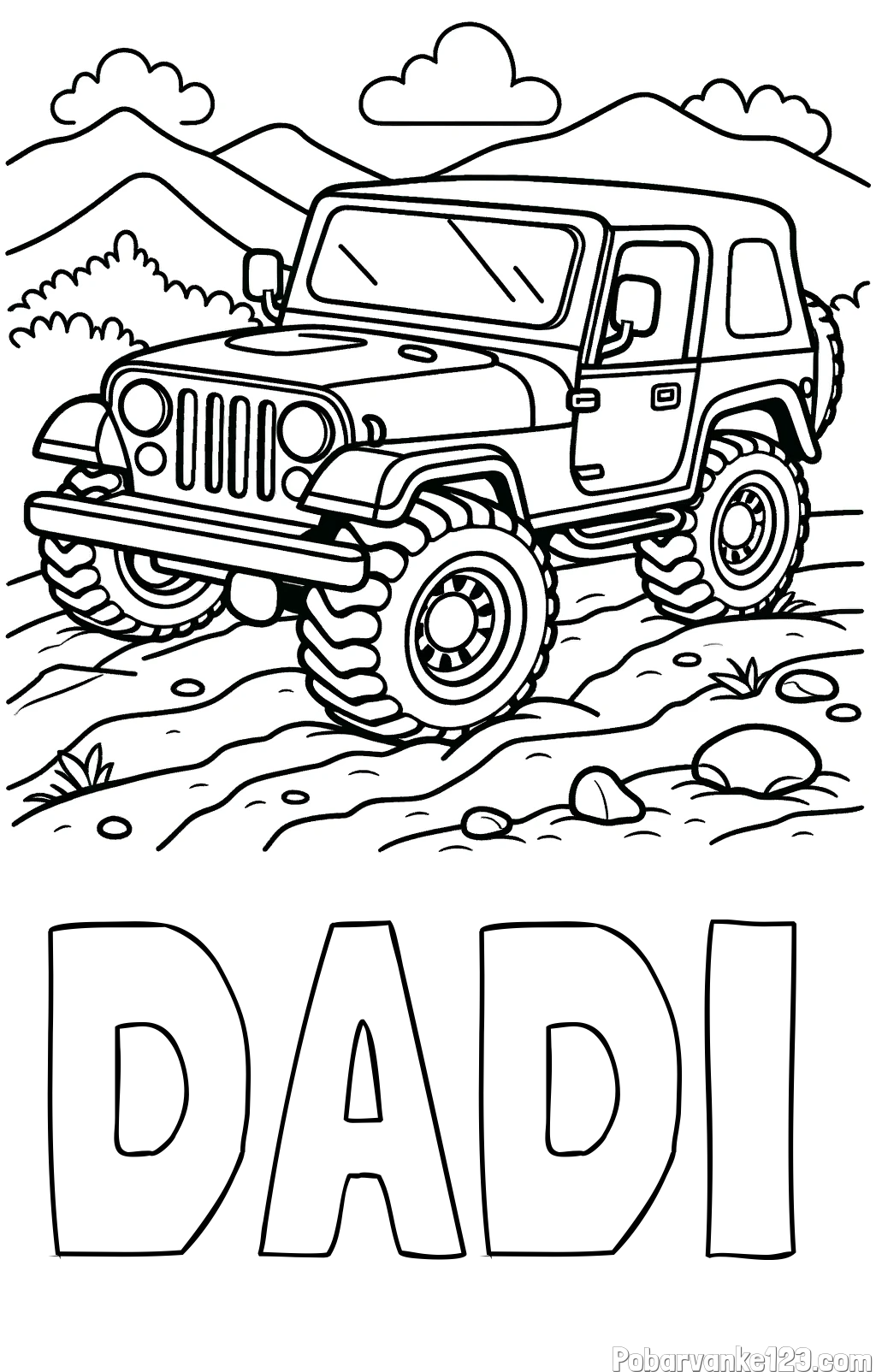Pobarvanka imena DADI in pobarvanka džipa na terenu