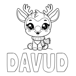 Online izdelana pobarvanka - Pobarvanka imena DAVUD in otroška pobarvanka jelenčka Rudolfa s šalom okoli vratu
