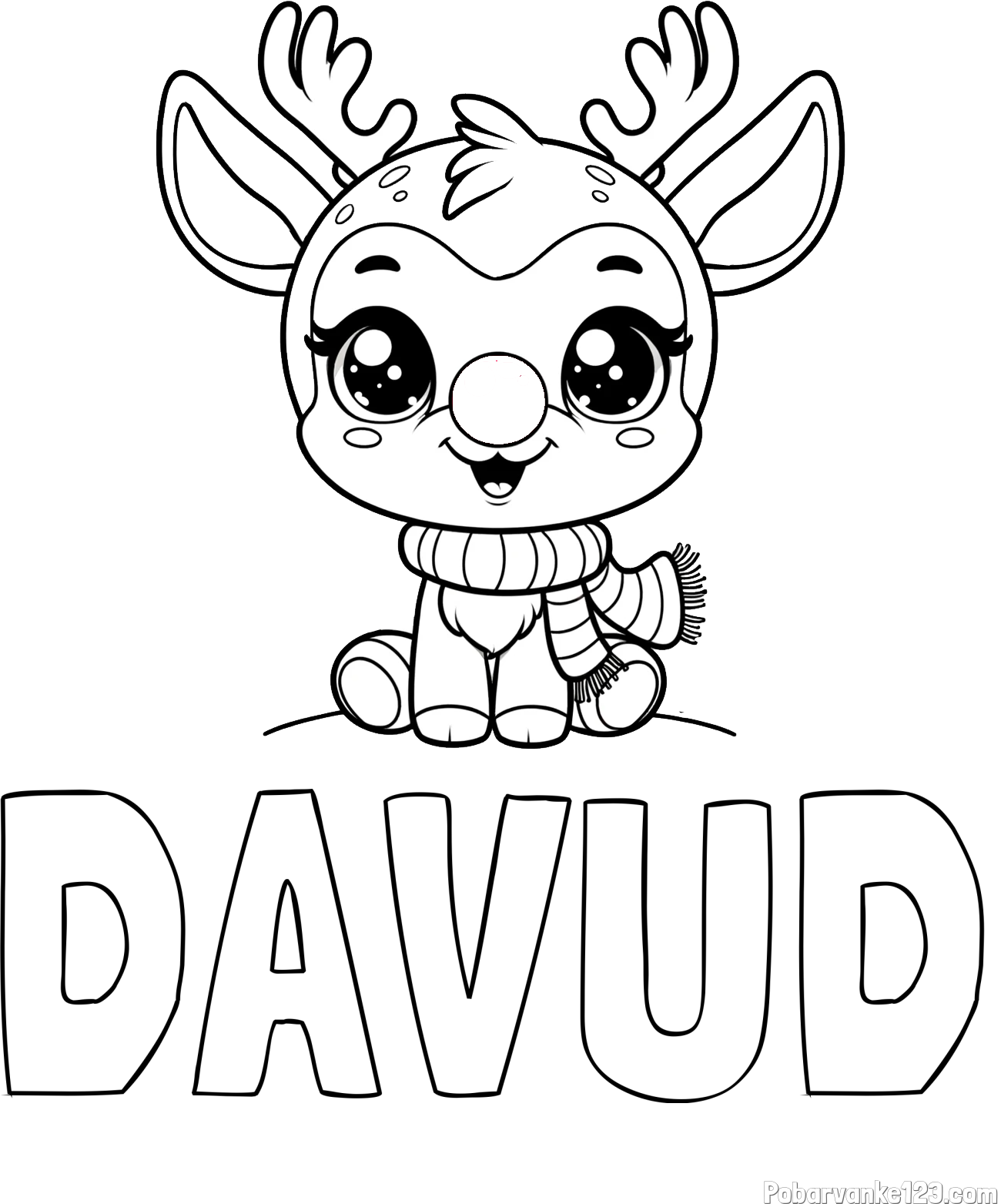 Pobarvanka imena DAVUD in otroška pobarvanka jelenčka Rudolfa s šalom okoli vratu