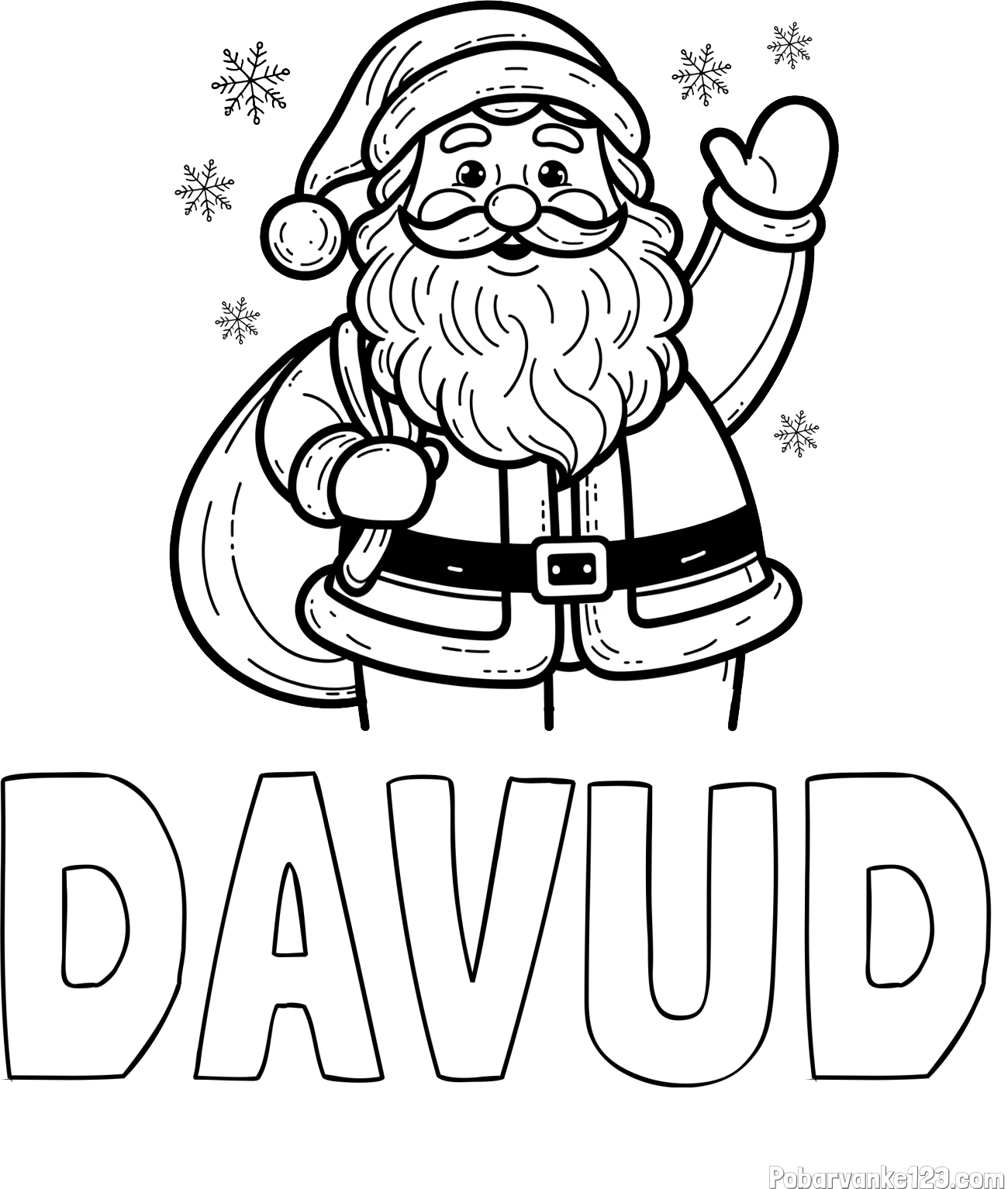 Pobarvanka imena DAVUD in pobarvanka nasmejanega Božička s polno vrečo daril
