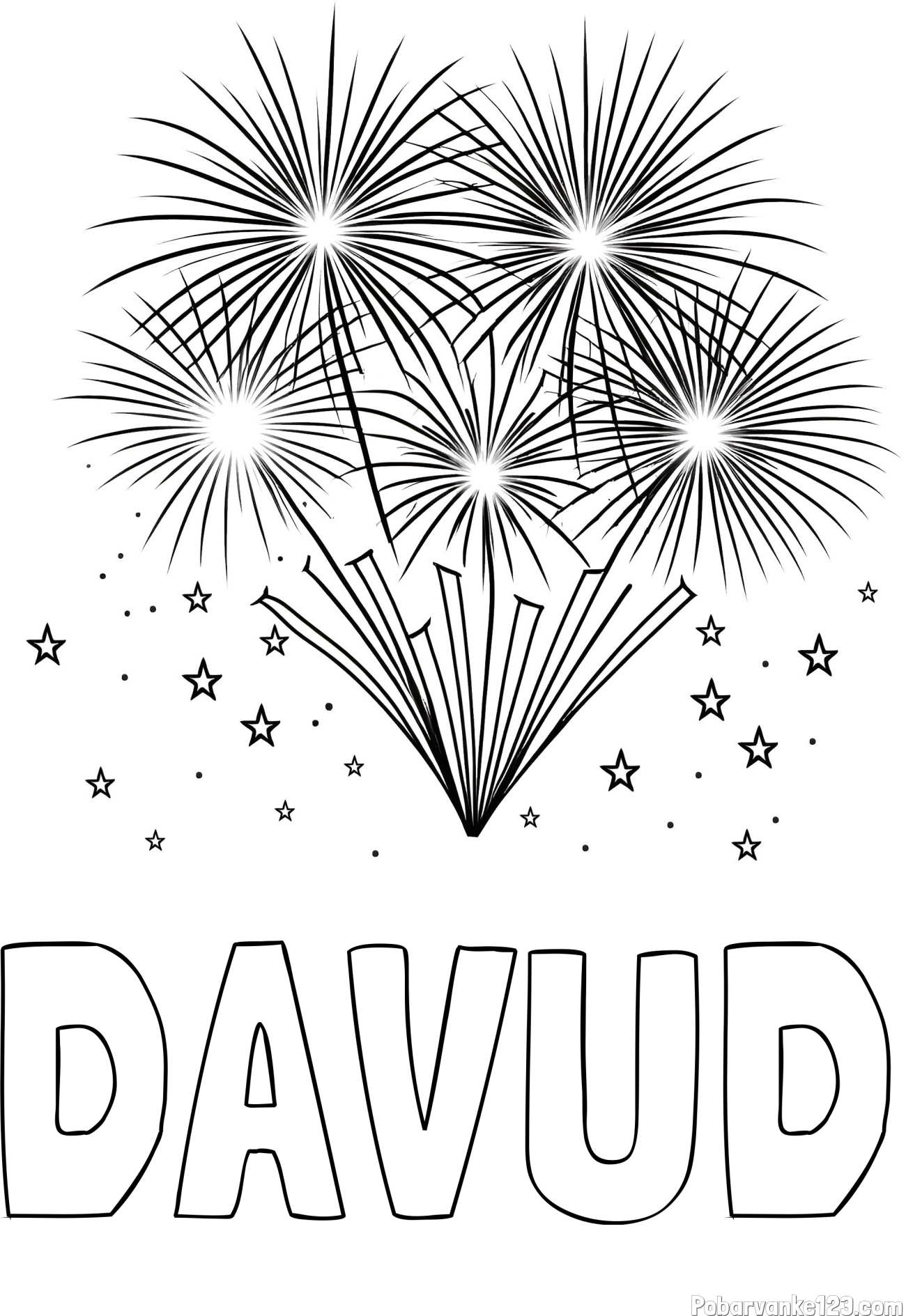Pobarvanka imena DAVUD in pobarvanka velikega ognjemeta z zvezdicami