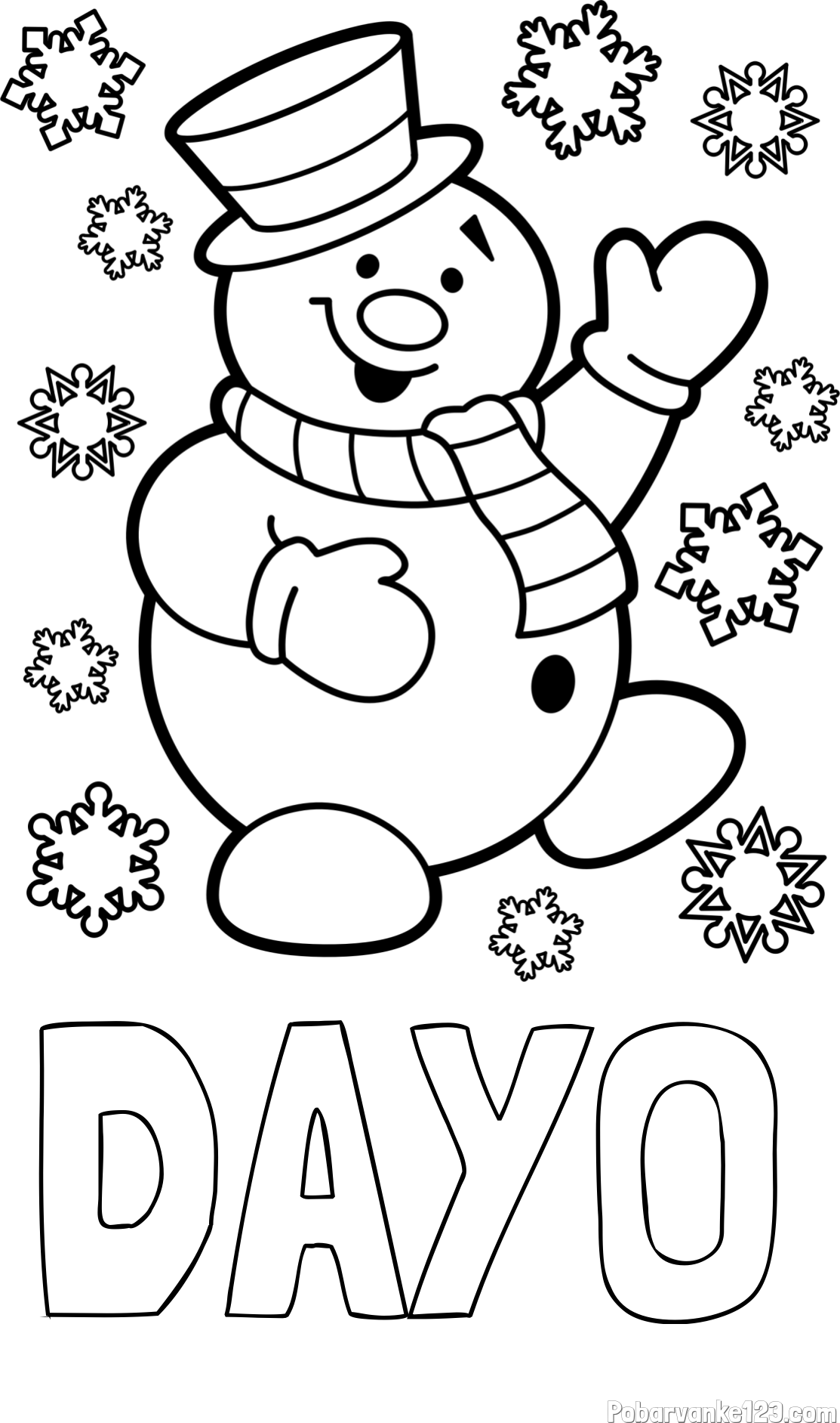 Pobarvanka imena DAYO in pobarvanka veselega snežaka