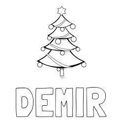 Online izdelana pobarvanka - Pobarvanka imena DEMIR in božična smreka