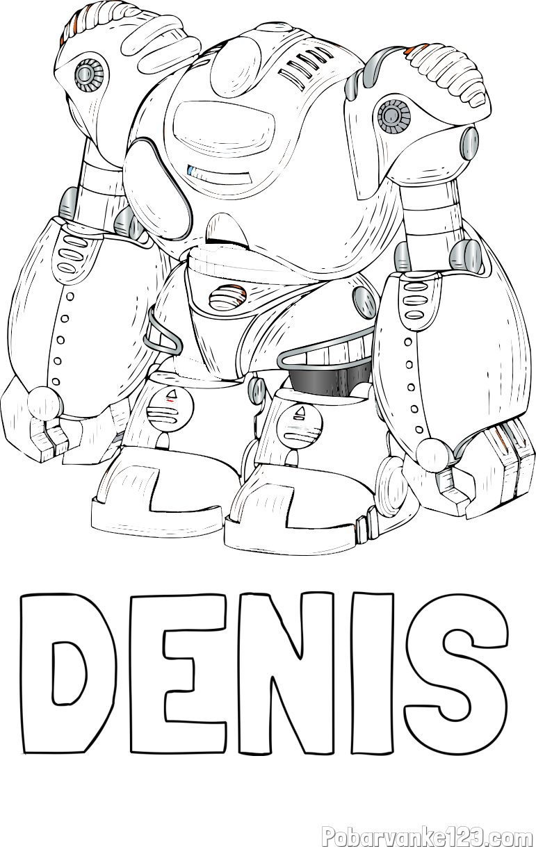 Pobarvanka imena DENIS in pobarvanka velikega robota