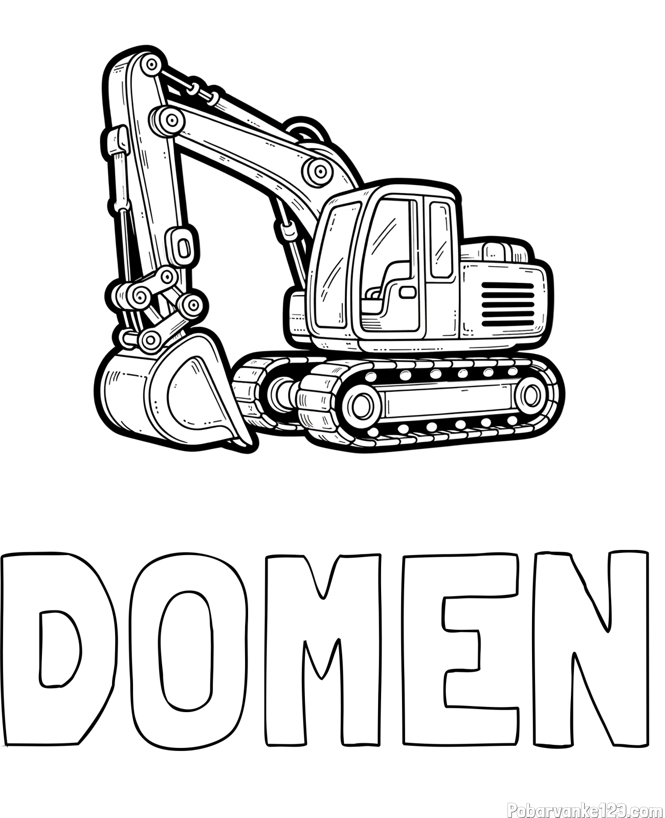 Pobarvanka imena DOMEN in pobarvanka velikega delovnega stroja - bagra