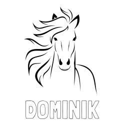 Online izdelana pobarvanka - Pobarvanka imena DOMINIK in lepa pobarvanka konja