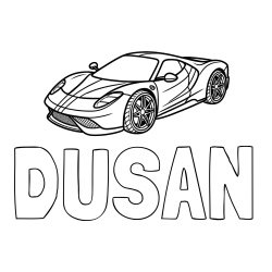 Online izdelana pobarvanka - Pobarvanka imena DUŠAN in pobarvanka dirkalnega avtomobila