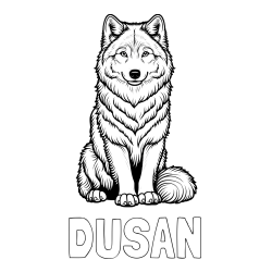 Online izdelana pobarvanka - Pobarvanka imena DUŠAN in pobarvanka prijaznega volka