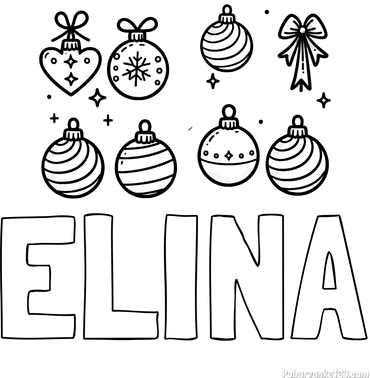 Pobarvanka imena ELINA in pobarvanka božičnih okraskov za na smrečico