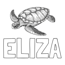 Online izdelana pobarvanka - Pobarvanka imena ELIZA in pobarvanka čudovite želve