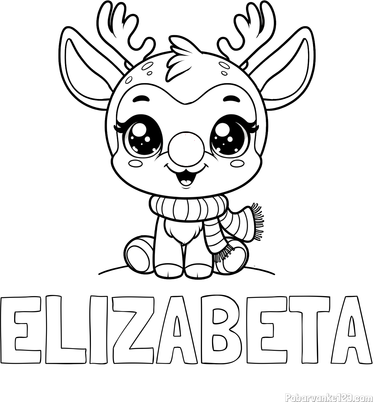 Pobarvanka imena ELIZABETA in otroška pobarvanka jelenčka Rudolfa s šalom okoli vratu