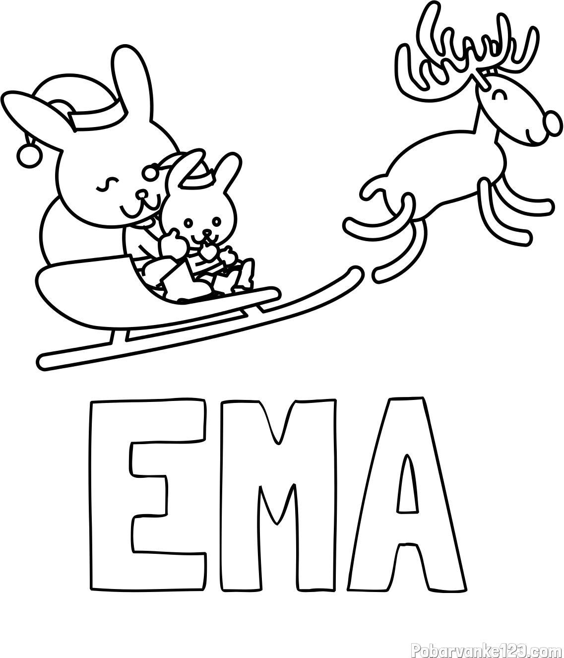 Pobarvanka imena EMA in božične sani