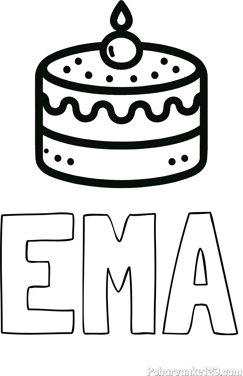 Pobarvanka imena EMA in otroška pobarvanka majhne torte