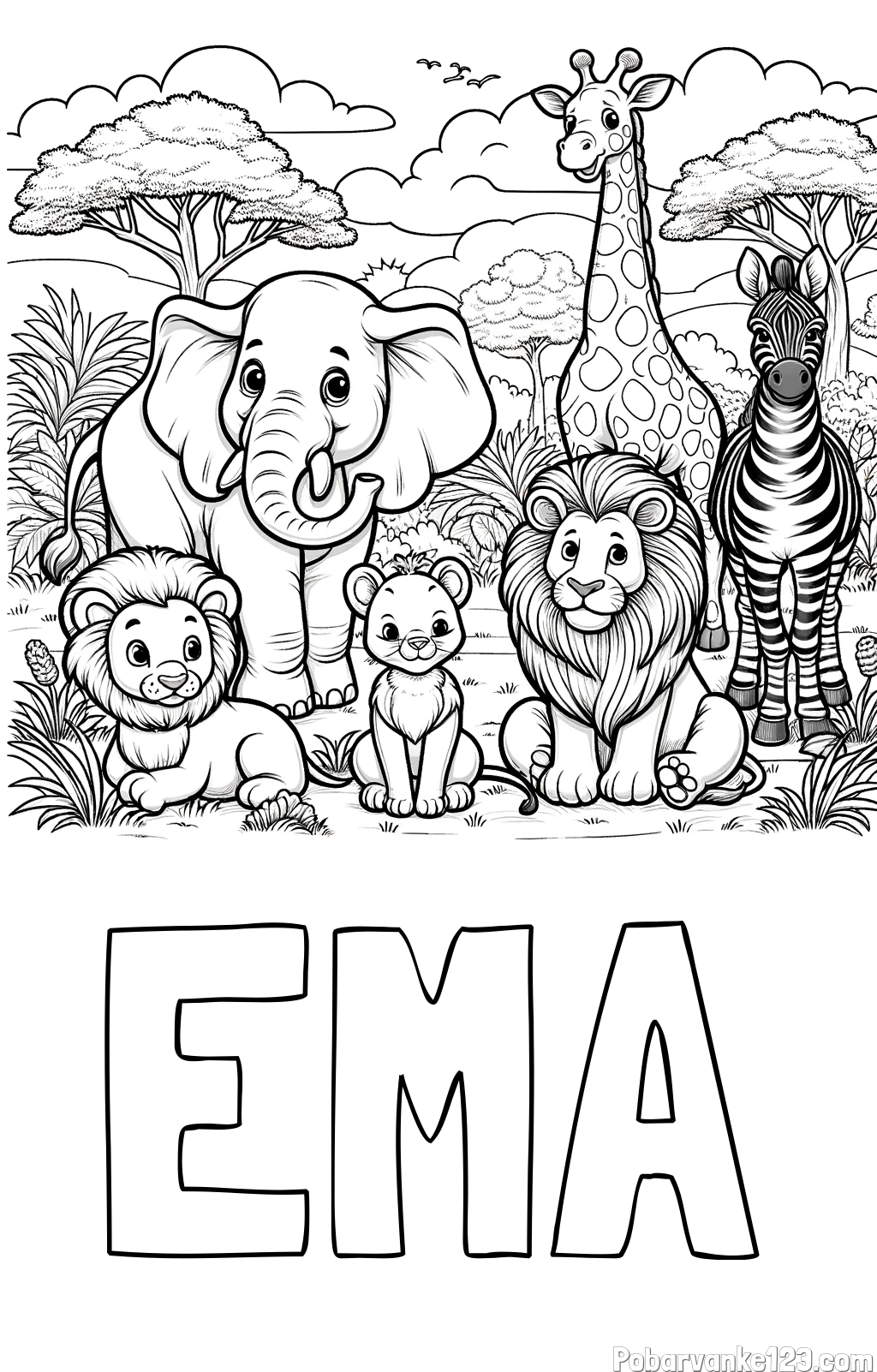 Pobarvanka imena EMA in pobarvanka ljubkih živali