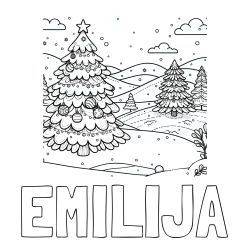 Online izdelana pobarvanka - Pobarvanka imena EMILIJA in pobarvanka božične smrečice v naravi