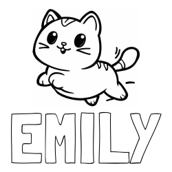 Online izdelana pobarvanka - Pobarvanka imena EMILY in pobarvanka prikupne mačke med tekom