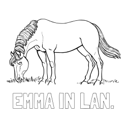 Online izdelana pobarvanka - Pobarvanka imena EMMA IN LAN. in pobarvanka konja med pašo
