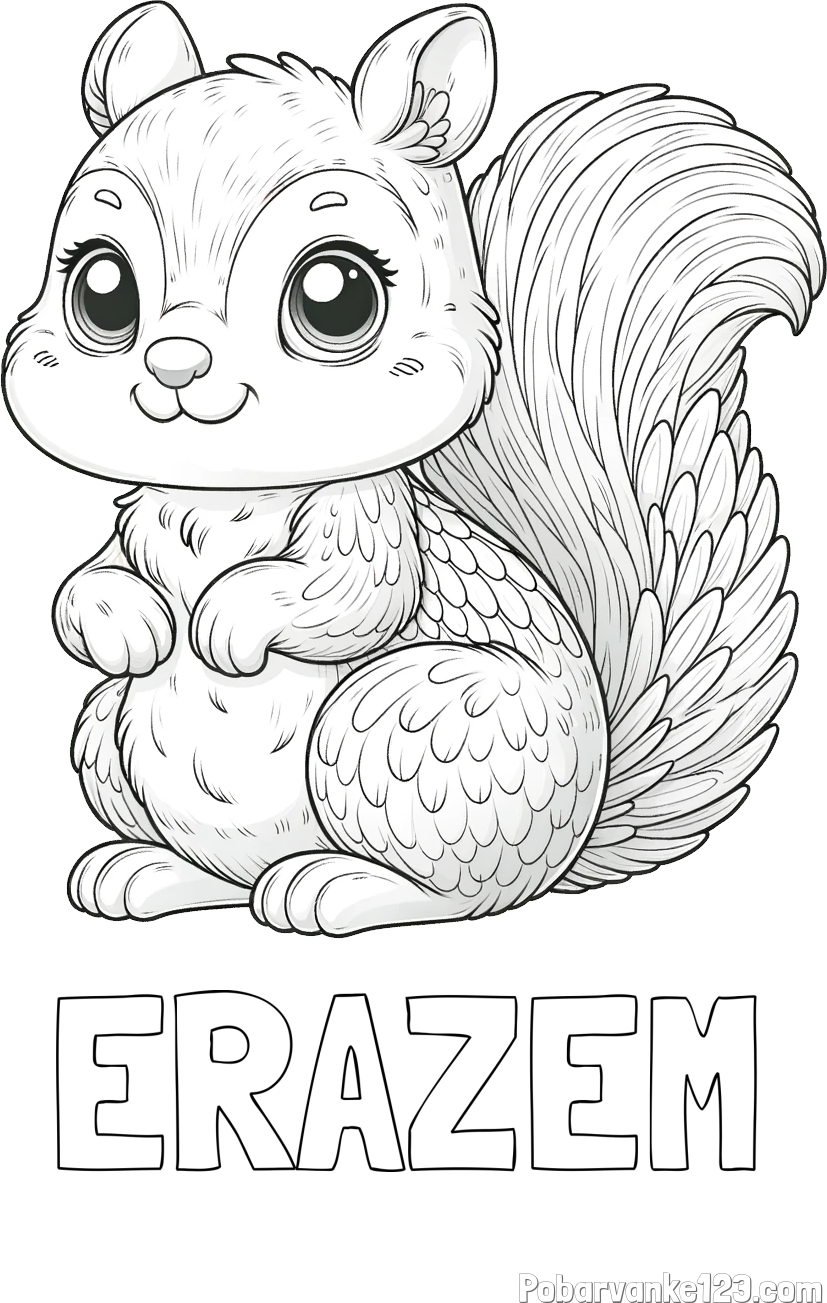 Pobarvanka imena ERAZEM in pobarvanka ljubke in nasmejane veverice