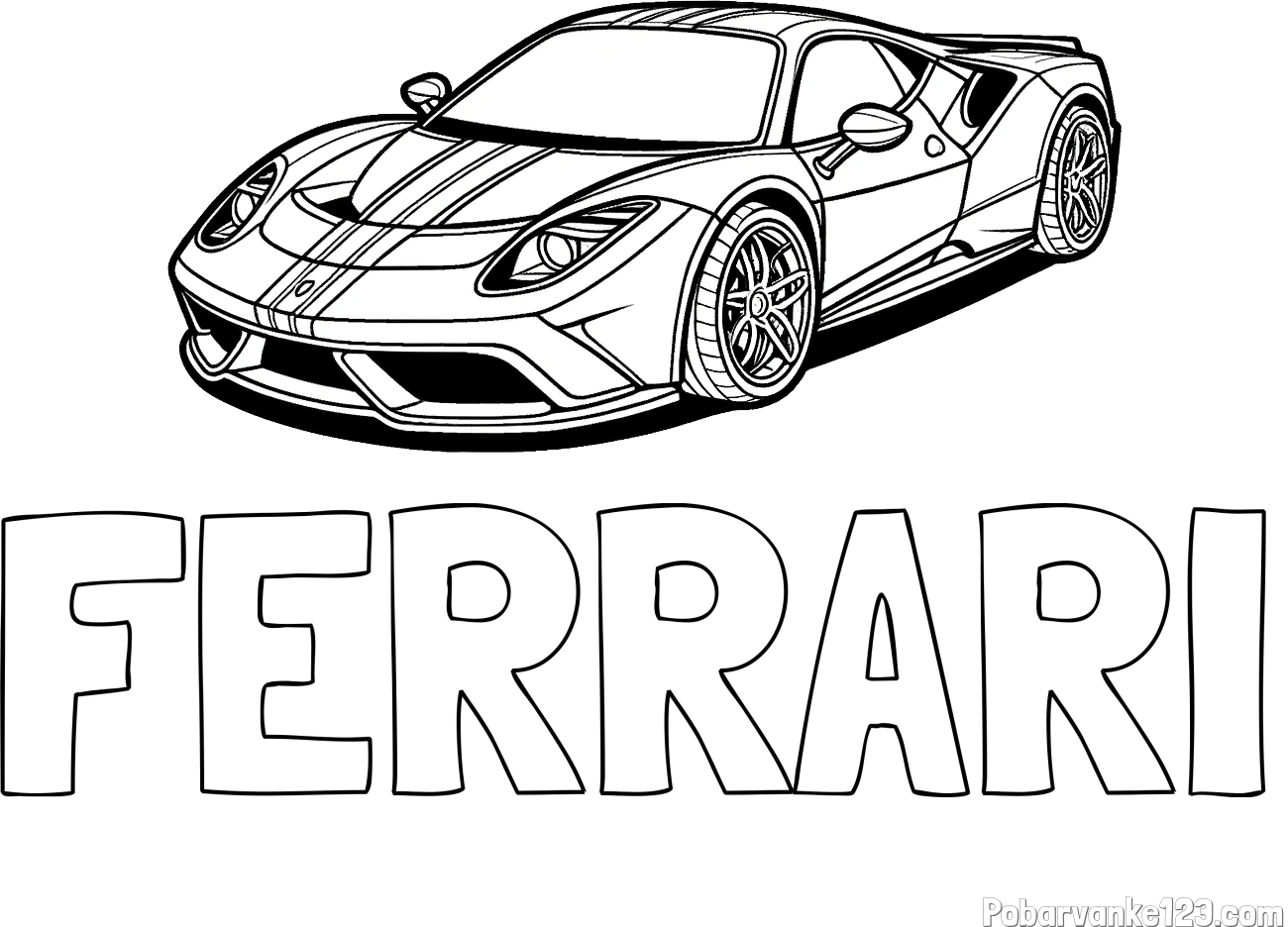 Pobarvanka imena FERRARI in pobarvanka čudovitega športnega avtomobila