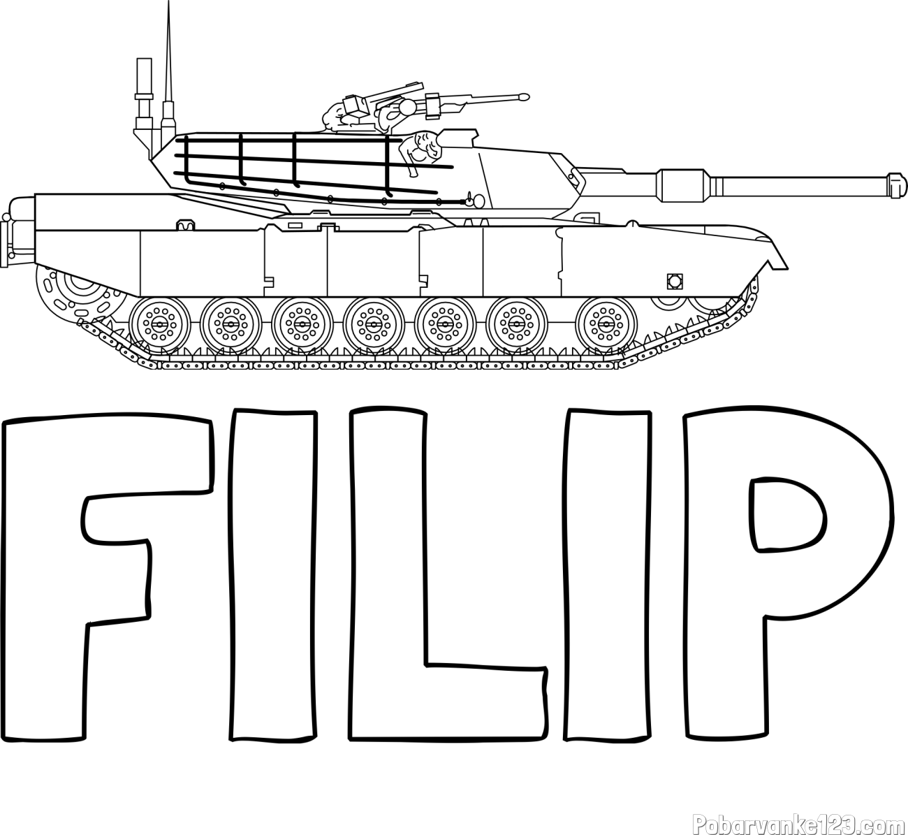 Pobarvanka imena FILIP in pobarvanka tanka M1 Abrams