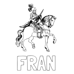Online izdelana pobarvanka - Pobarvanka imena FRAN in pobarvanka viteza na konju