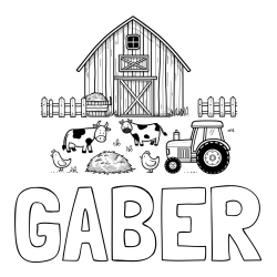 Online izdelana pobarvanka - Pobarvanka imena GABER in otroška pobarvanka velikega senika, krav in traktorja
