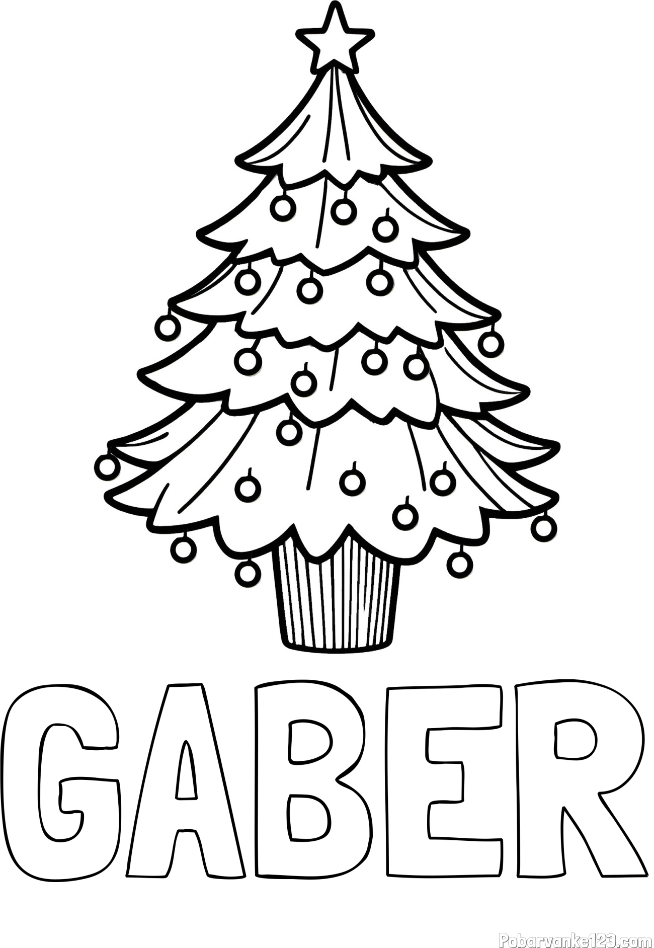 Pobarvanka imena GABER in pobarvanka preproste božične smreke