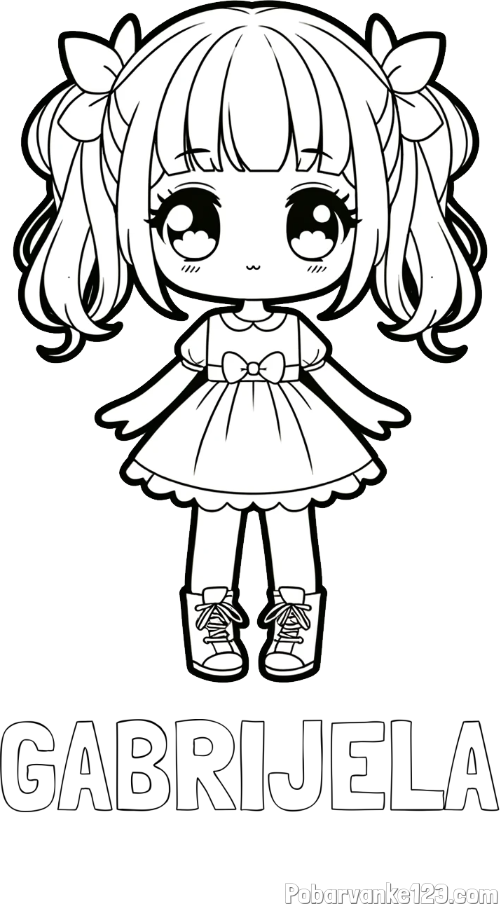 Pobarvanka imena GABRIJELA in pobarvanka anime punčke