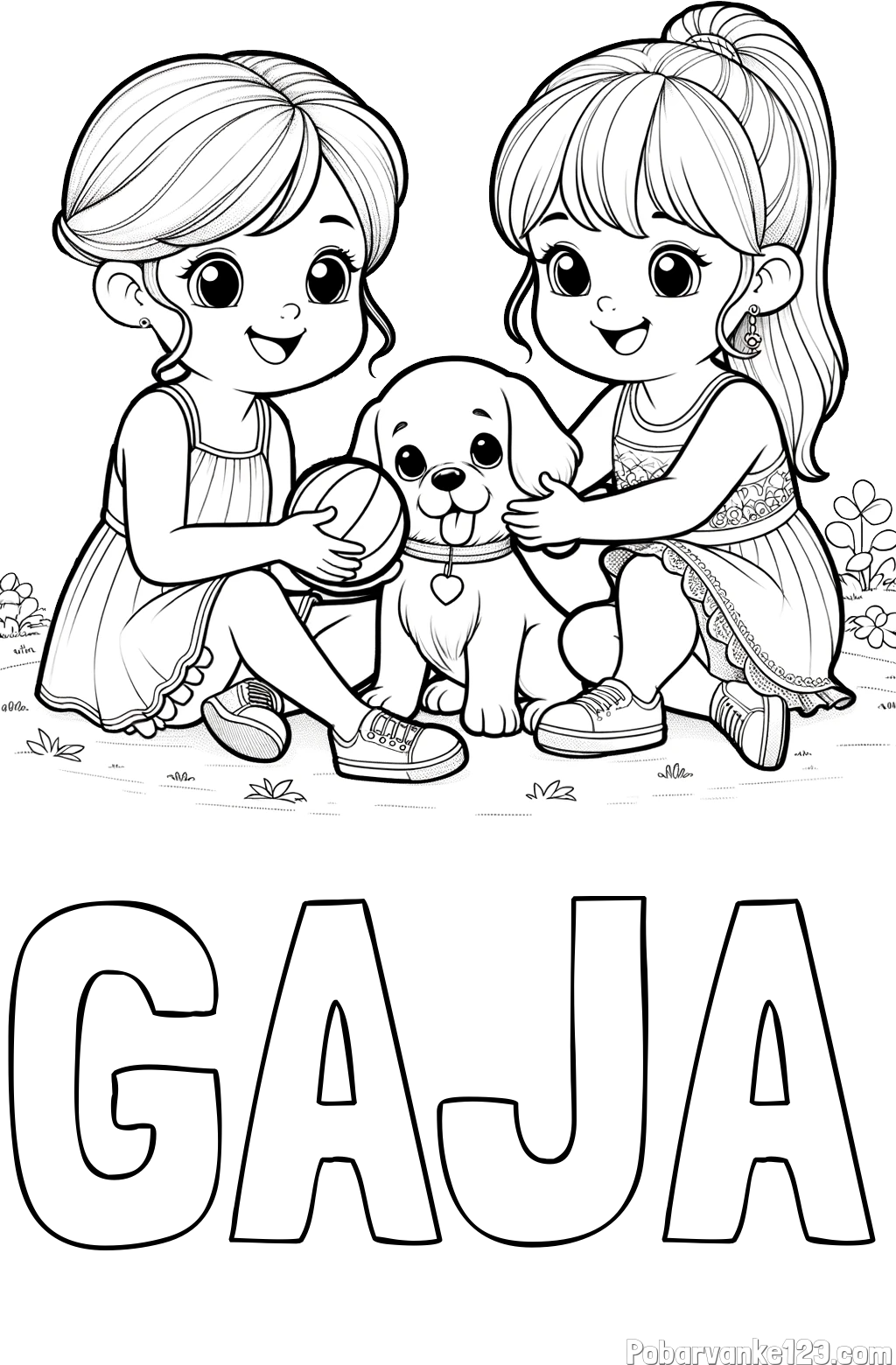 Pobarvanka imena GAJA in pobarvanka prijateljic s kužkom
