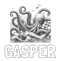 Online izdelana pobarvanka - Pobarvanka imena GAŠPER in pobarvanka orjaške hobotnice, ki je napadla veliko gusarsko ladjo