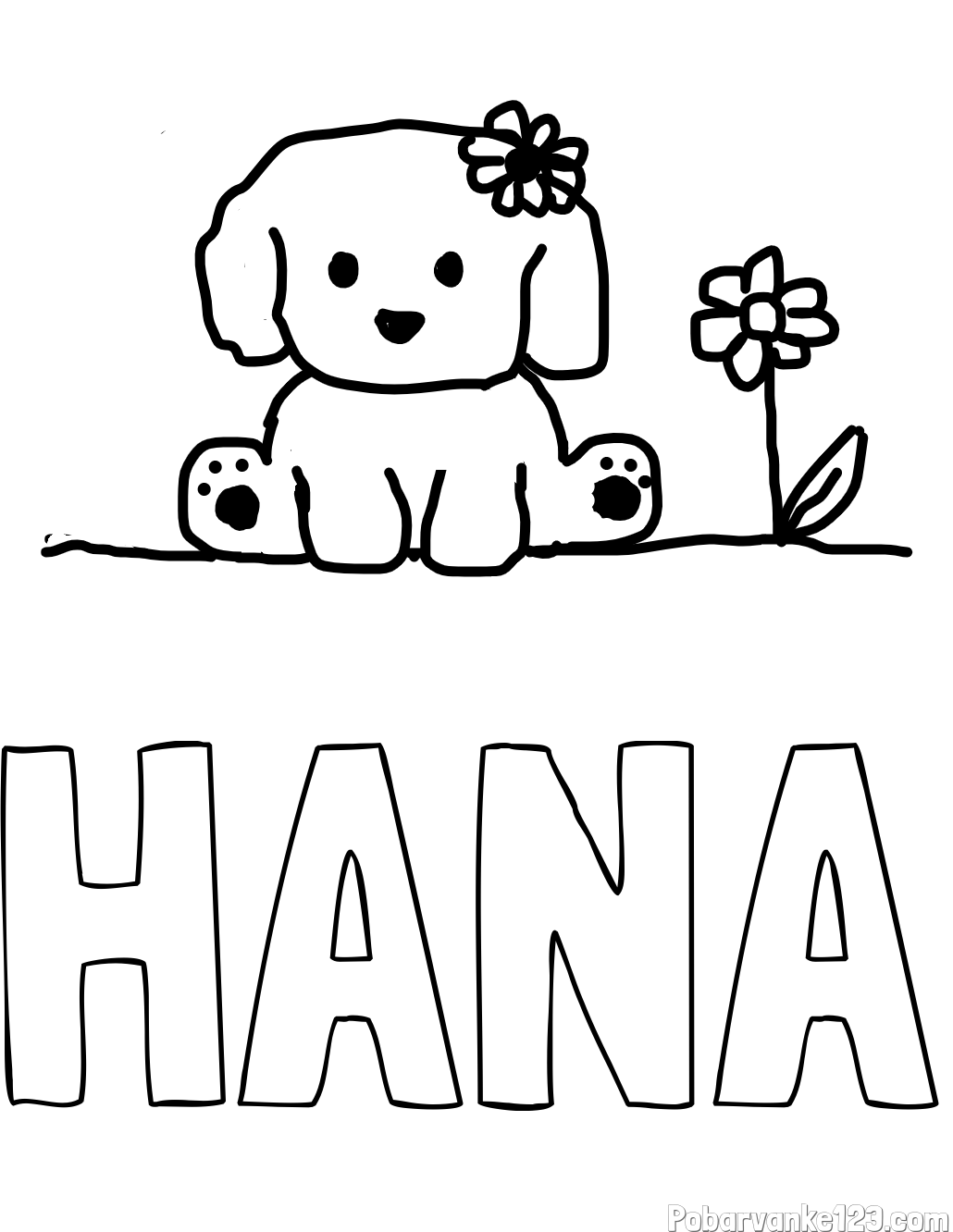 Pobarvanka imena HANA in KUŽIKA