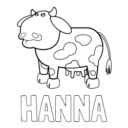 Online izdelana pobarvanka - Pobarvanka imena HANNA in otroška pobarvanka smešne krave