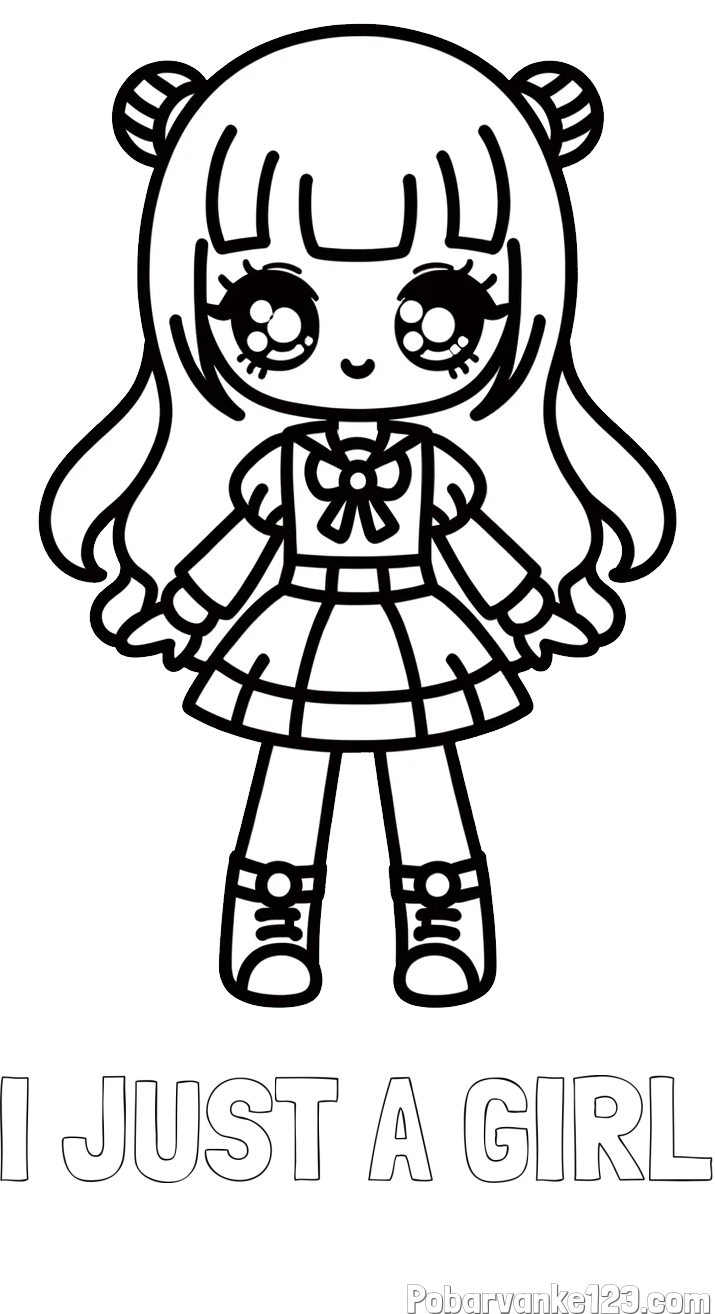 Pobarvanka imena I JUST A GIRL in otroška pobarvanka punčke v anime slogu