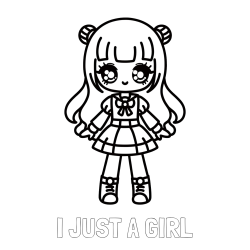 Online izdelana pobarvanka - Pobarvanka imena I JUST A GIRL in otroška pobarvanka punčke v anime slogu