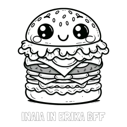 Online izdelana pobarvanka - Pobarvanka imena INAIA IN ERIKA BFF in otroška pobarvanka nasmejanega hamburgerja
