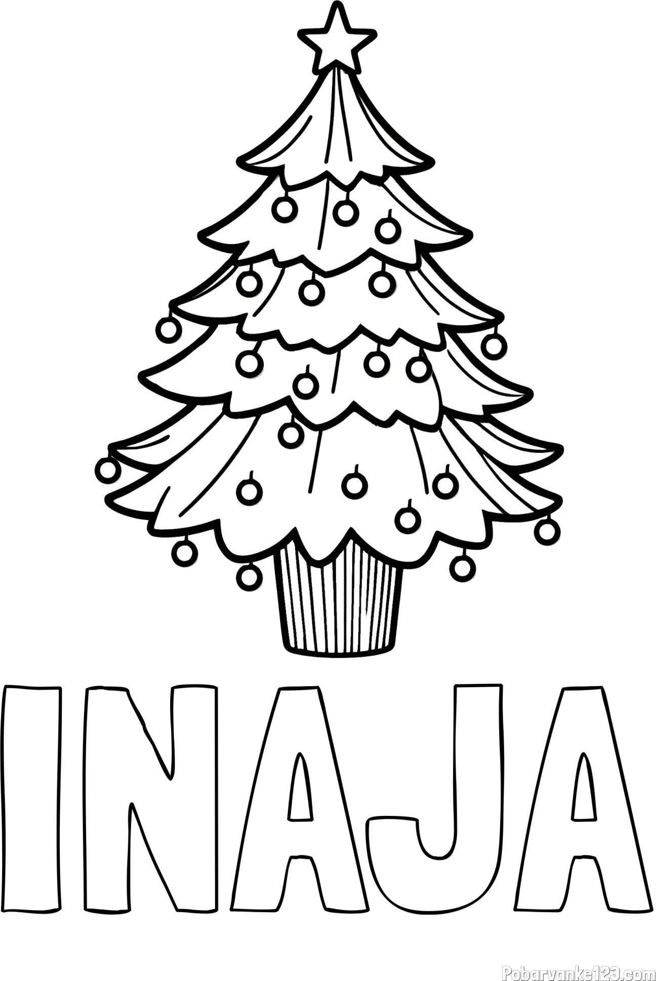 Pobarvanka imena INAJA in pobarvanka preproste božične smreke