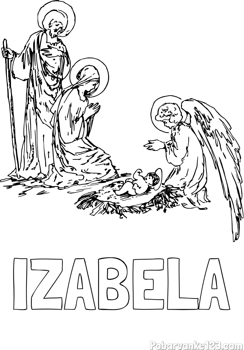 Pobarvanka imena IZABELA in pobarvanka angela in Jezusa
