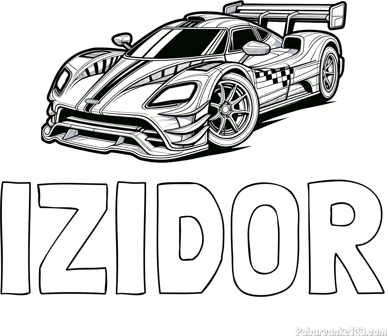 Pobarvanka imena IZIDOR in pobarvanka modernega športnega avtomobila