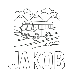 Online izdelana pobarvanka - Pobarvanka imena JAKOB in pobarvanka avtobusa na vožnji