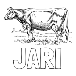 Online izdelana pobarvanka - Pobarvanka imena JARI in pobarvanka krave na paši