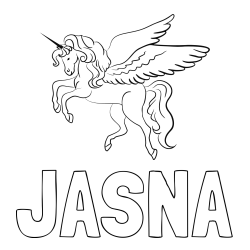 Online izdelana pobarvanka - Pobarvanka imena JASNA in lepa pobarvanka samoroga